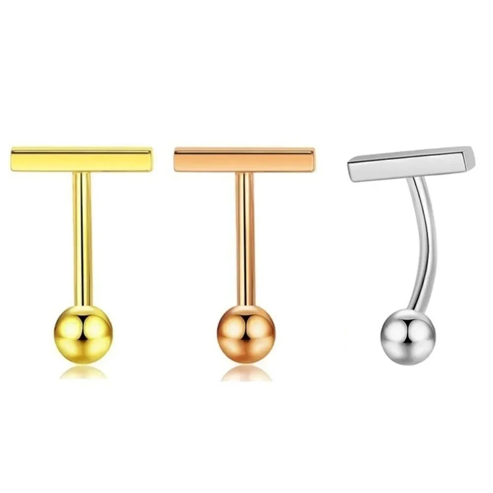 14G 10mm 316L Stainless Steel Silver Yellow Rose Gold Belly Navel Bar Rings 3 Pc